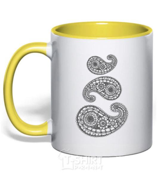 Mug with a colored handle Indie print yellow фото
