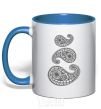 Mug with a colored handle Indie print royal-blue фото