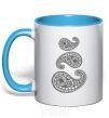 Mug with a colored handle Indie print sky-blue фото