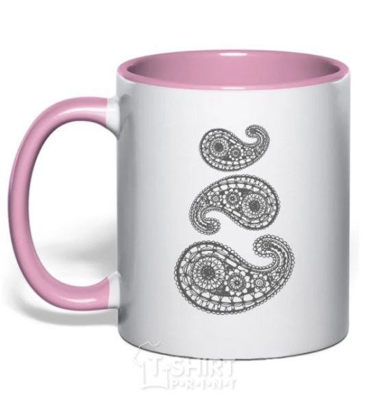 Mug with a colored handle Indie print light-pink фото