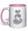 Mug with a colored handle Indie print light-pink фото