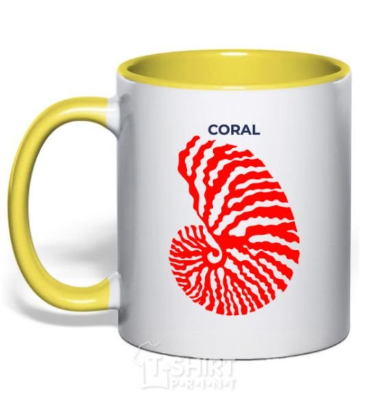 Mug with a colored handle Coral yellow фото