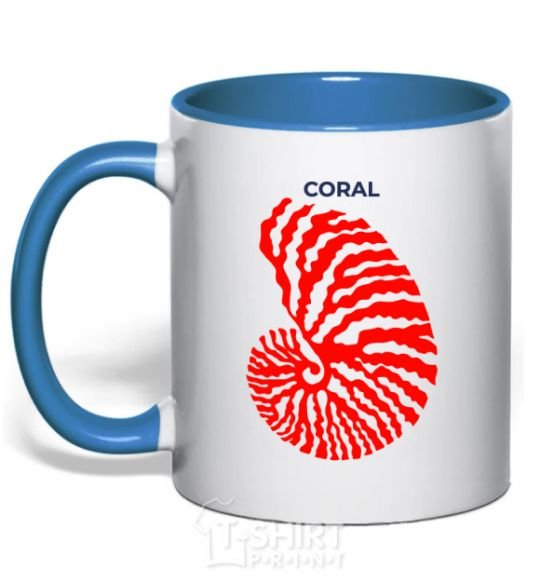 Mug with a colored handle Coral royal-blue фото