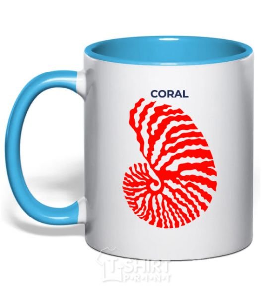 Mug with a colored handle Coral sky-blue фото