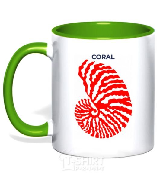 Mug with a colored handle Coral kelly-green фото