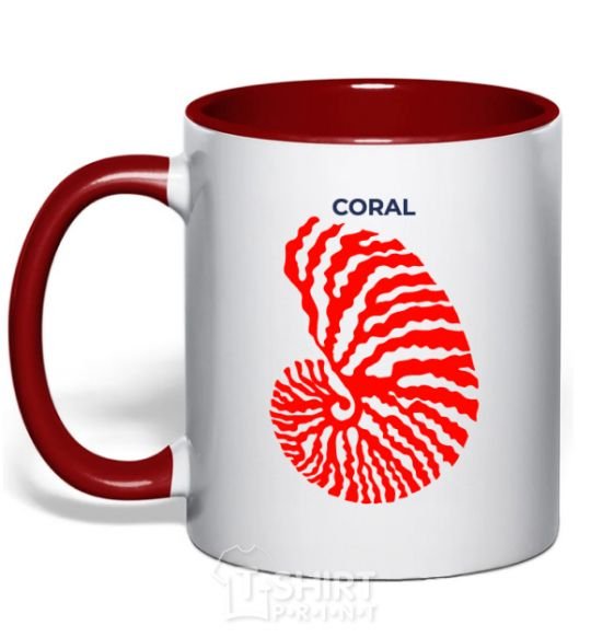 Mug with a colored handle Coral red фото