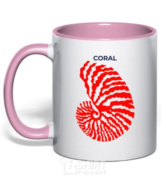Mug with a colored handle Coral light-pink фото