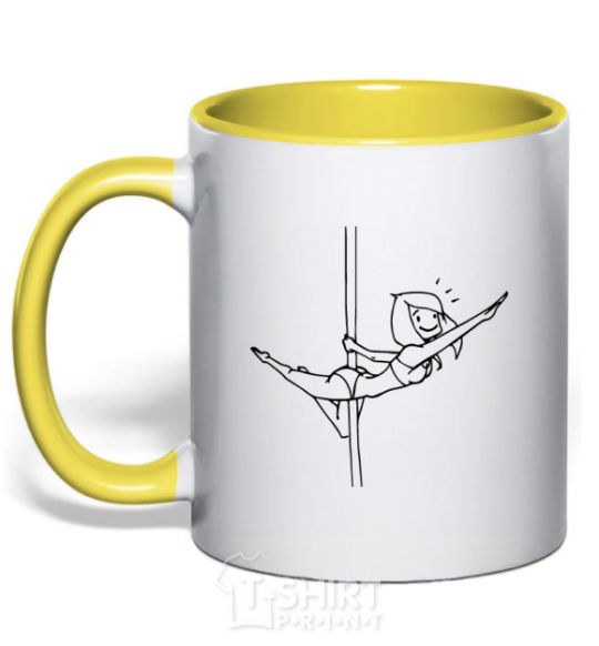Mug with a colored handle Pole dance girl yellow фото