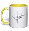 Mug with a colored handle Pole dance girl yellow фото