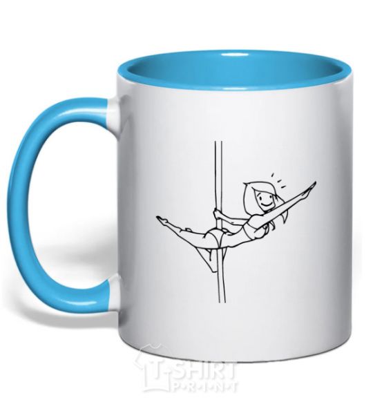 Mug with a colored handle Pole dance girl sky-blue фото