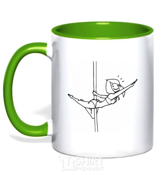 Mug with a colored handle Pole dance girl kelly-green фото