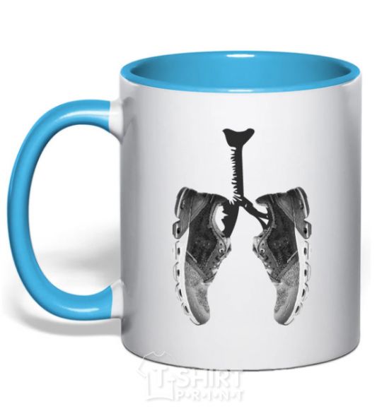 Mug with a colored handle Runner's lungs sky-blue фото