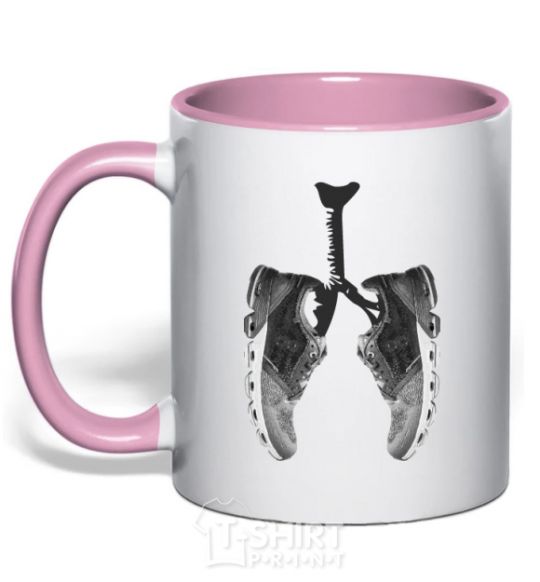 Mug with a colored handle Runner's lungs light-pink фото