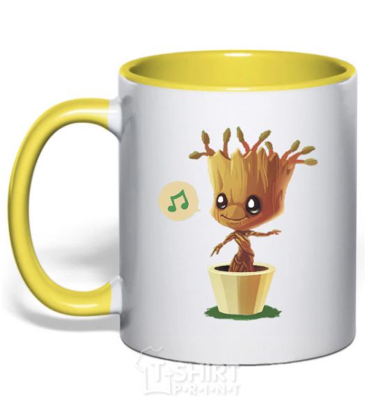 Mug with a colored handle Little Groot in a pot yellow фото