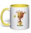 Mug with a colored handle Little Groot in a pot yellow фото