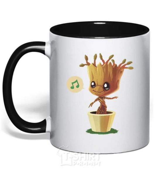 Mug with a colored handle Little Groot in a pot black фото