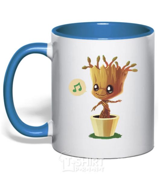 Mug with a colored handle Little Groot in a pot royal-blue фото