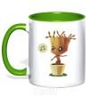 Mug with a colored handle Little Groot in a pot kelly-green фото
