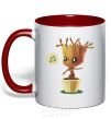 Mug with a colored handle Little Groot in a pot red фото