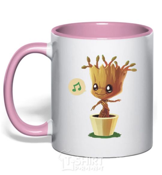 Mug with a colored handle Little Groot in a pot light-pink фото