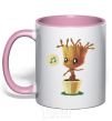 Mug with a colored handle Little Groot in a pot light-pink фото