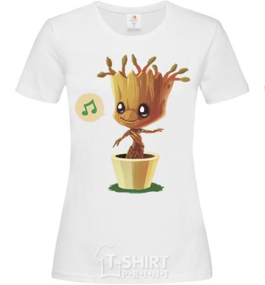 Women's T-shirt Little Groot in a pot White фото