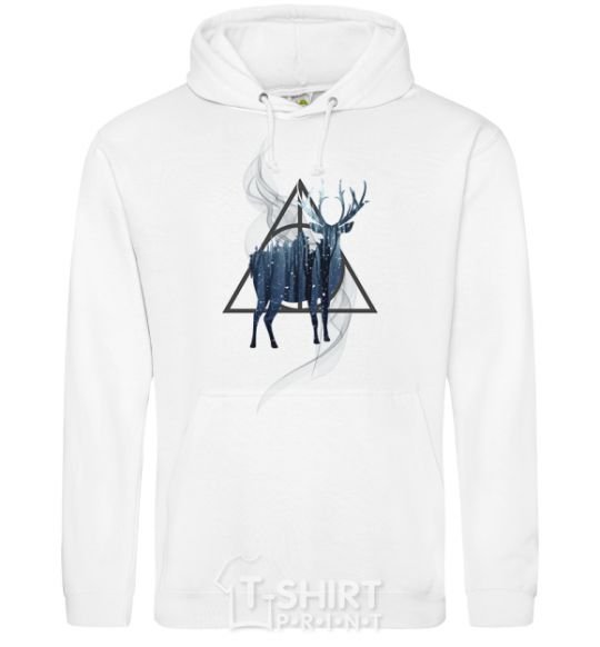 Men`s hoodie A deer in a triangle White фото