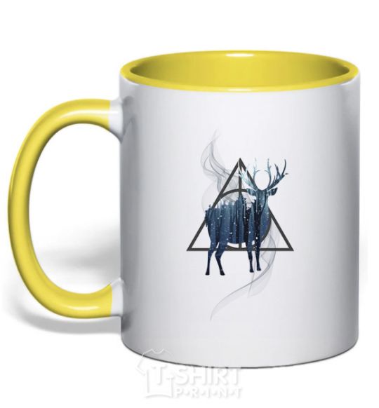 Mug with a colored handle A deer in a triangle yellow фото