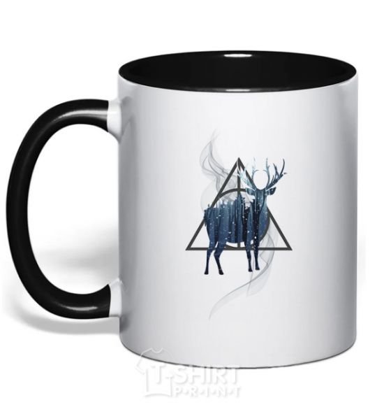Mug with a colored handle A deer in a triangle black фото