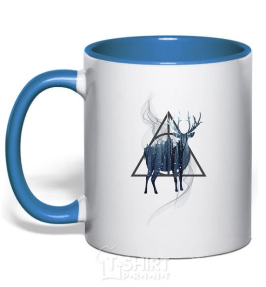 Mug with a colored handle A deer in a triangle royal-blue фото