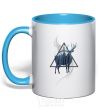 Mug with a colored handle A deer in a triangle sky-blue фото