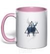 Mug with a colored handle A deer in a triangle light-pink фото