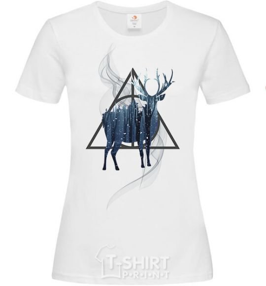 Women's T-shirt A deer in a triangle White фото