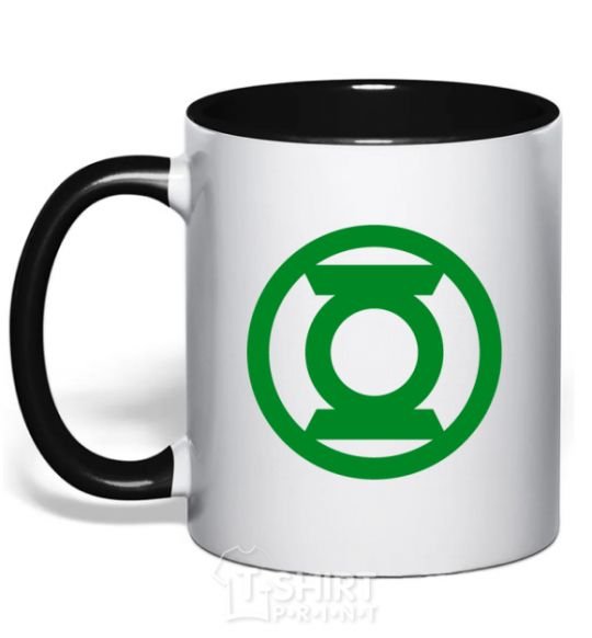 Mug with a colored handle Green lantern logo green black фото