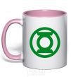 Mug with a colored handle Green lantern logo green light-pink фото