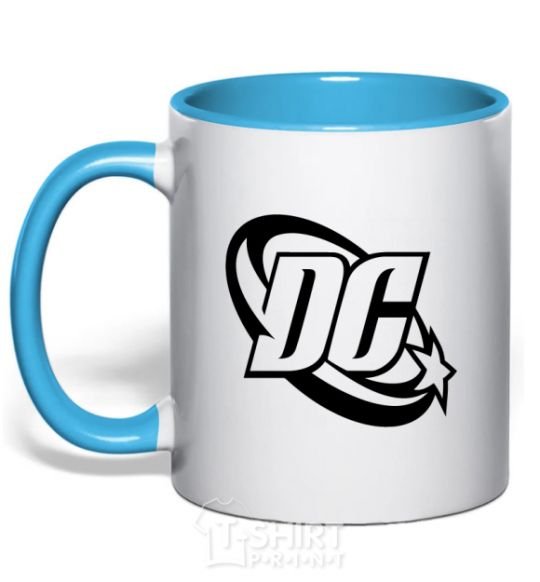 Mug with a colored handle DC logo black sky-blue фото