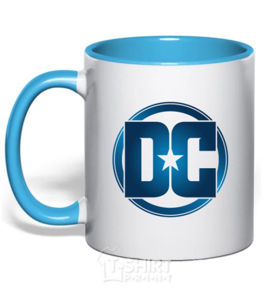 Mug with a colored handle DC logo fullcolour sky-blue фото