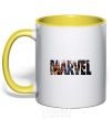 Mug with a colored handle Marvel bright logo yellow фото