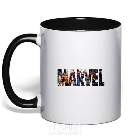 Mug with a colored handle Marvel bright logo black фото