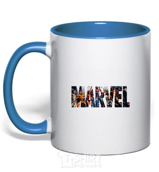 Mug with a colored handle Marvel bright logo royal-blue фото