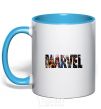 Mug with a colored handle Marvel bright logo sky-blue фото