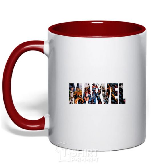 Mug with a colored handle Marvel bright logo red фото