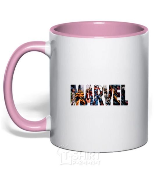 Mug with a colored handle Marvel bright logo light-pink фото