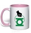 Mug with a colored handle A hand holding a green lantern light-pink фото