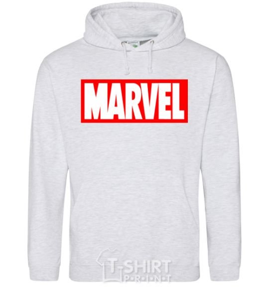 Мужская толстовка (худи) Marvel logo red white Серый меланж фото