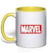 Mug with a colored handle Marvel logo red white yellow фото