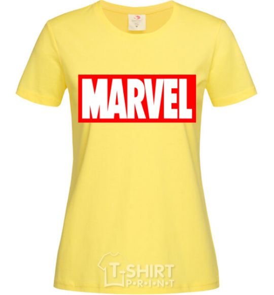Women's T-shirt Marvel logo red white cornsilk фото
