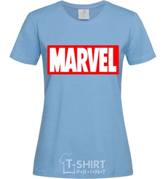 Women's T-shirt Marvel logo red white sky-blue фото