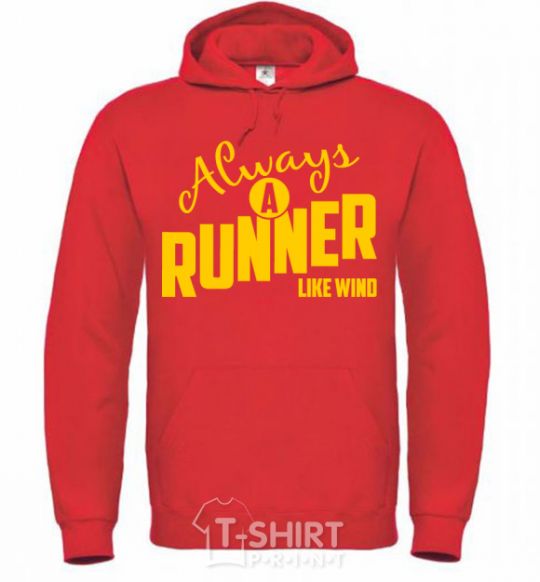 Men`s hoodie Always a runner like wind bright-red фото