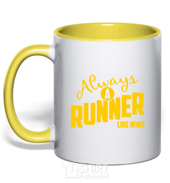 Mug with a colored handle Always a runner like wind yellow фото